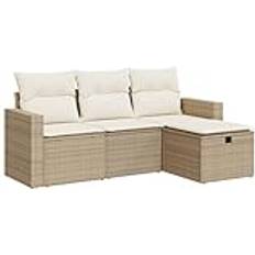 Beige Loungeset vidaXL Soffgrupp För Trädgård Med Dynor 4 Delar Loungeset, Bord inkl. 1 Soffor