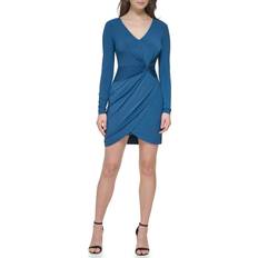 Guess Dresses Guess Women's Knot Detail Fitted Long Sleeve Dress - Teal