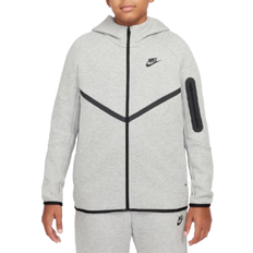 Big Kid's Sportswear Tech Fleece Zip Up Hoodie Extended Size - Dark Gray Heather/Dark Gray Heather/Black/Black (HV6166-063)