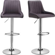 Chrome Bar Stools Gas Lift Breakfast Grey/Silver Bar Stool 108cm 2pcs