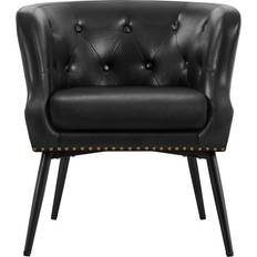 Yaheetech Upholstered Barrel Black Faux Leather Armchair 74.5cm