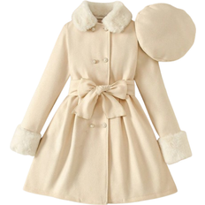 140/146 Jacken Shein Tween Girls Elegant Solid Wool Blend Faux Fur Coat with Hat and Belt, Fall/Winter