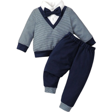 Elastane Other Sets Shein Souflis Baby Boys Striped Sweatshirt and Sweatpants Combination