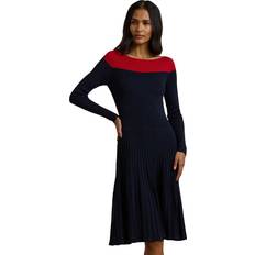 Clothing Ralph Lauren Two-Tone Pointelle-Knit Dress - Navy/Festive Red