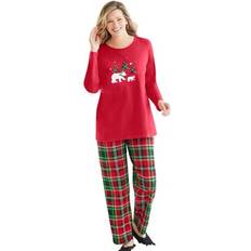 Clothing Dreams & Co Plus Size Long Sleeve Knit Pj Set Classic Red Plaid