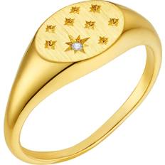 Orelia Crystal Starburst Signet Ring - Pale Gold