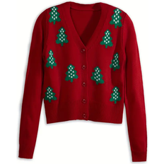 Red Cardigans Temu Christmas Tree Pattern Cardigan - Red