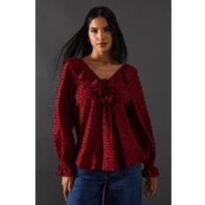 M - Women Blouses Warehouse Tufted Dobby Ruffle Neck Blouse - Dark Red
