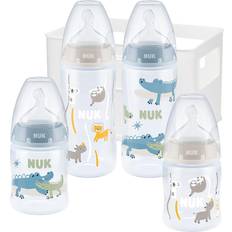 Set per l'Alimentazione con Biberon per Bambini Nuk First Choice Biberon Starter Set 0-6 Mesi 4 Bottiglie Con Controllo Della Temperatura E Scatola Porta-biberon Valvola Anti-coliche Senza Bpa 5 Pezzi, color Safari