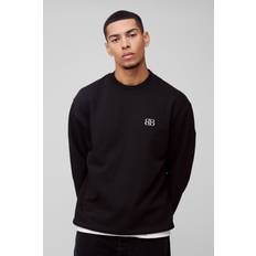 boohooMAN Oversized B Embroidered Sweatshirt - Black