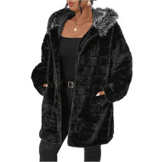 Shein Outerwear Shein LUNE Plus Size Women's Faux Fur Coat With Fur Collar, Winter Outerwear