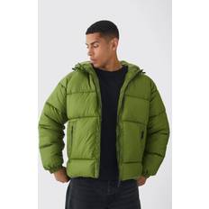 boohooMAN Mens Hooded Ripstop Puffer Jacket - Green