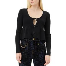 Ganni Woman Cardigans Ganni Rib Knit Tie String Cardigan - Black