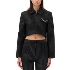 Ganni Woman Blazers Ganni Striped Crop Blazer - Black