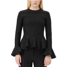 Ganni Stripe Peplum Blouse - Black