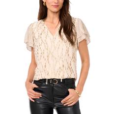 Beige Blouses Vince Camuto Metallic Clip Blouse - White