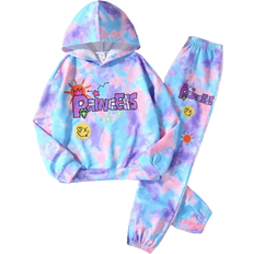 Mädchen Sonstige Sets Shein Streecool Kids Teen Girls Joggers & Hoodie with Tie Dye, Letter & Cartoon Graphic