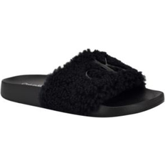 Calvin Klein Slides Calvin Klein Amaya Fuzzy Slide Sandals - Black Shearling Logo