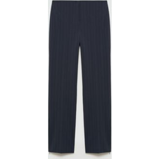 Mango Women Trousers Mango Chalk-Stripe Straight Trousers - Dark Navy