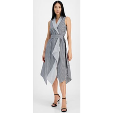 Anne Klein Cotton Handkerchief-Hem Midi Dress - White/Anne Black