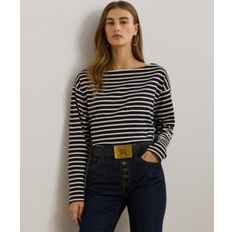 Blouses Lauren Ralph Lauren Striped Cotton Jersey Boatneck Top - Navy/Mascarpone Cream