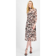 Anne Klein Dresses Anne Klein Printed Mock Neck Midi Dress - Black