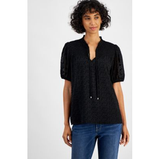 Tommy Hilfiger Black Blouses Tommy Hilfiger Clip-Dot Smocked Yoke Blouse - Black