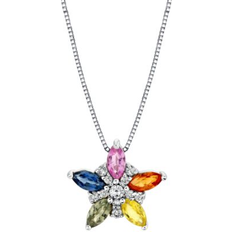 Macy's White Gold Charms & Pendants Macy's Multi-Sapphire (1-1/6 ct. t.w. & Diamond (1/10 ct. t.w. Star Pendant in 14k White Gold Multi Sapphire