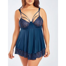 iCollection Plus Size Cross Dye Lace Cup Babydoll and Panty Set - Blue