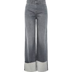 Pieces Dame Jeans Pieces Pcpil Straight Fold Up Jeans - Grey Denim