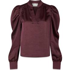 Rød Bluser Neo Noir Rosslyn Heavy Sateen Blouse - Burgundy