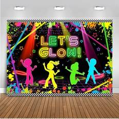 Mocsicka ODARILLC, Glow Neon Backdrop OIF8 7x5ft Let s Glow Background Dancing Glow Party Themed Backdrop Neon Birthday Party Supplies Background Picture of Party Decoration