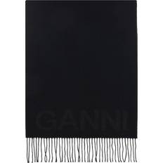 Ganni Skjerf & Sjal Ganni Ullskjerf Med Jacquard-Logo - Black