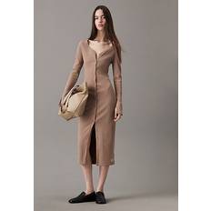 Calvin Klein Beige Dresses Calvin Klein Slim Ribbed Buttoned Maxi Dress