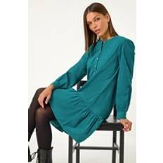 Corduroy - Women Dresses Roman Corduroy Button Detail A-Line Dress - Teal