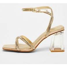 Quiz Wide Fit Diamante Strap Heels - Gold