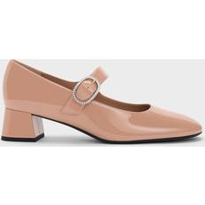 Jannie Patent Crystal-Buckle Mary Jane Pumps Nude