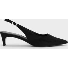 Faux Suede Pointed-Toe Kitten-Heel Slingback Pumps Black