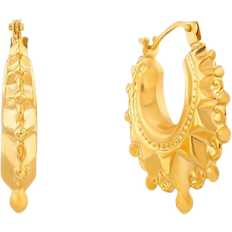 Gold - Women Earrings T.H.Baker Fancy Patterned Creole Earrings - Gold