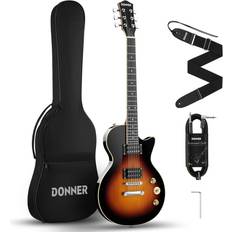 Donner Åska Elgitarr Set E Gitarr LP-Stil 99 Tum Full Storlek Med Väska Rem Kabel Svart