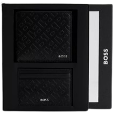 GB Outline Leather Card Holder & Wallet Gift Set - Black