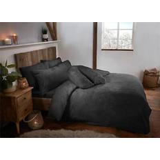 Littens Charcoal Teddy Fleece Quilt Set Duvet Cover Grey