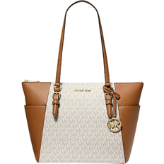 Michael Kors Canvas Totes & Shopping Bags Michael Kors Charlotte Large Logo and Leather Top Zip Tote Bag - Vanilla