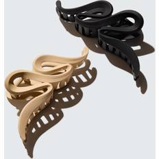 Plast Hårspännen Hairlust Large Claw Hair Clips Wave 2-Pack Black Beige