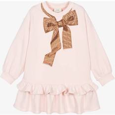 Fendi Girls Cotton Ff Bow Dress - Pink