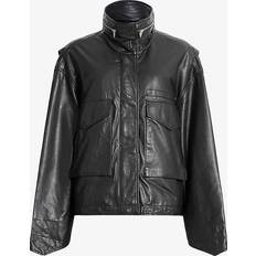 AllSaints Outerwear AllSaints Clay Funnel-neck Relaxed-fit Leather Jacket - Black