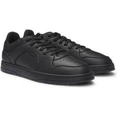 Faux-Leather Lace-Up Trainers - Black