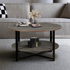 BESTCOSTY Round 2-Tier Storage Coffee Table