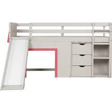 Costway Pine Wood Loft Bed with Slide and Ladder