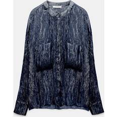 Dorothee Schumacher Silk Lamé Chiffon Blouse with Pockets - Blue